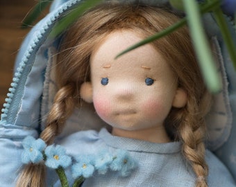 Waldorf doll Garden Blue Fairy 12" PREORDER ooak doll, steiner, fabric doll, heirloom doll, collectable doll