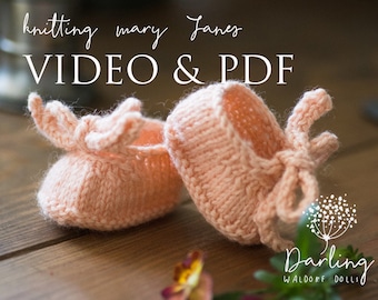 Patron vidéo et PDF pour tricoter des Mary Janes, tutoriel, cours vidéo, vêtements de poupée Waldorf, fabrication de poupées