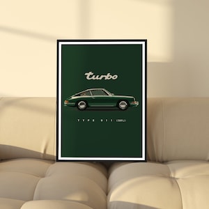 Porsche Poster Green | Aesthetic Framed Car Wall Art For Bedroom, Living Room, Office, Bathroom | Porsche 911 Poster Print |Gift For Car Guy