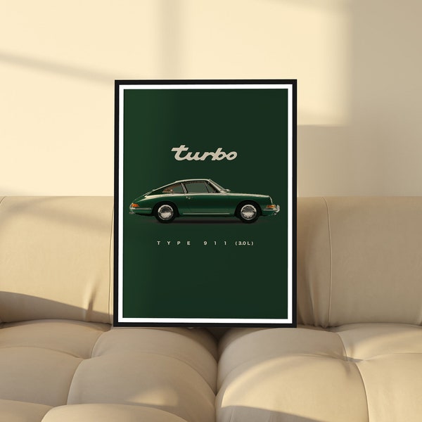 Poster Porsche Verde | Decorazione da parete estetica per auto con cornice per camera da letto, soggiorno, ufficio, bagno | Stampa poster Porsche 911 | Regalo per ragazzo auto