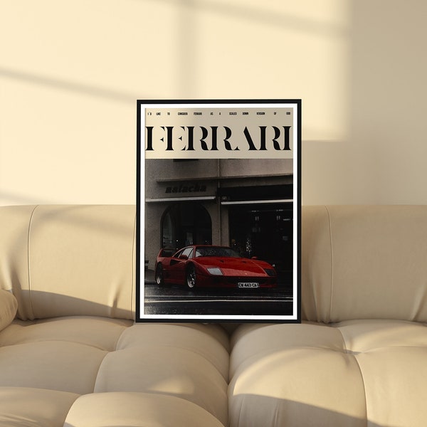 Ferrari Poster | Aesthetic Framed Car Wall Art For Bedroom, Living Room, Office, Bathroom | Ferrari Art Poster Print | Gift For Car Guy