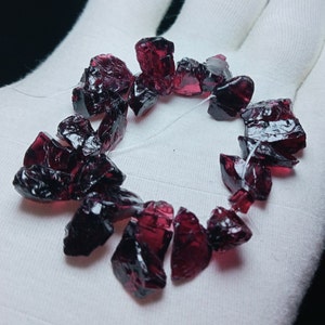20 Pcs Drill Garnet Rough, Drilled Rough, Garnet Rough For Earring, Rough For Jewelry Making.