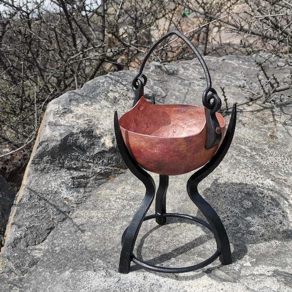Copper witch's cauldron with stand, Witch cauldron, copper cauldron