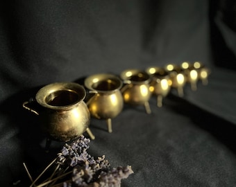 Vintage witch cauldron in carbon steel with gold brass amalgam