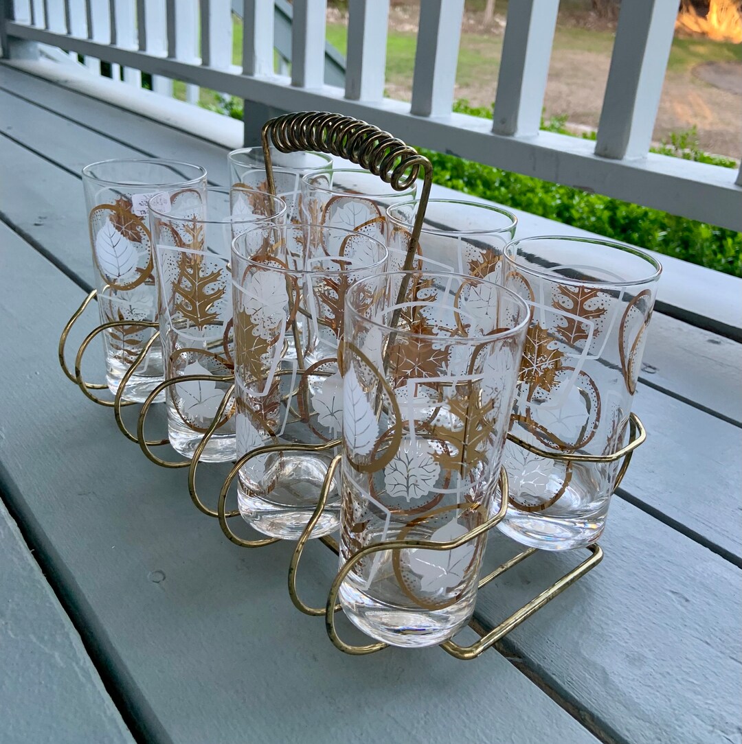 8 Vintage/retro Libbey Highball Glasses in Gold Carrier Etsy