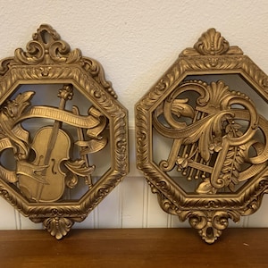 Vintage Gold Tone Homco Wall Hangings 1970s Made in USA