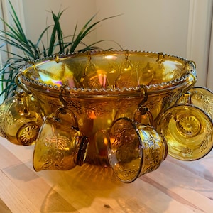 Vintage Amber Punch Bowl Set by Indiana Glass Company