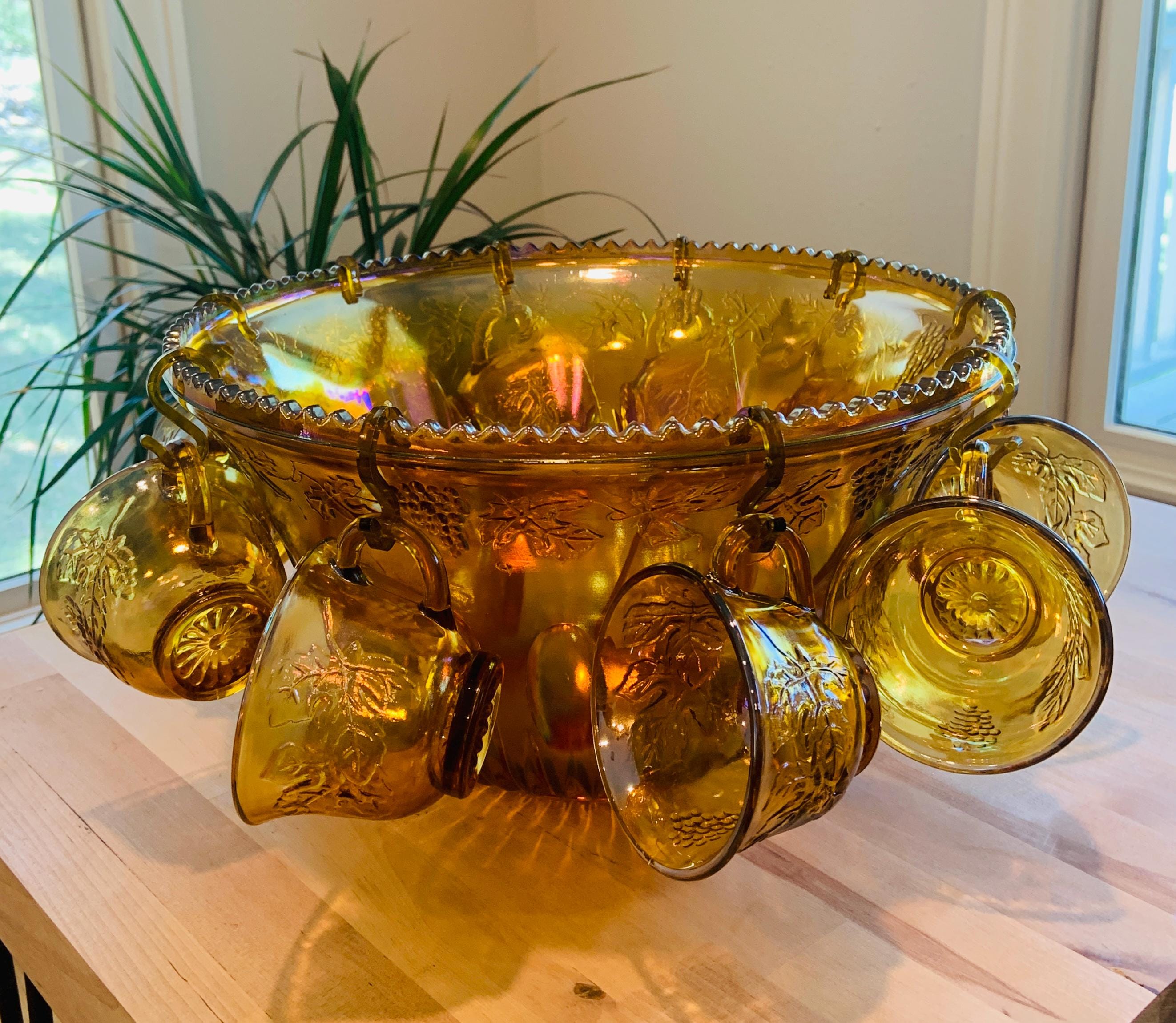 Vintage Amber Punch Bowl Set by Indiana Glass Company - Etsy