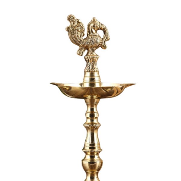 Brass Embossed Diya Traditional Peacock Kuthu vilakku/Mahabharat Diya/Inauguration Lamp for Temples Pooja, Festival Gifts & Home Decor