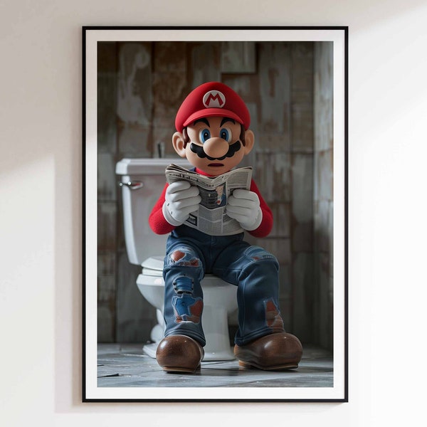 Poster Super Mario, oeuvre d'art murale de salle de bain, impression drôle de salle de bain, affiche du jeu Mario, art Super Mario, impressions poster du jeu, cadeau pour gamer