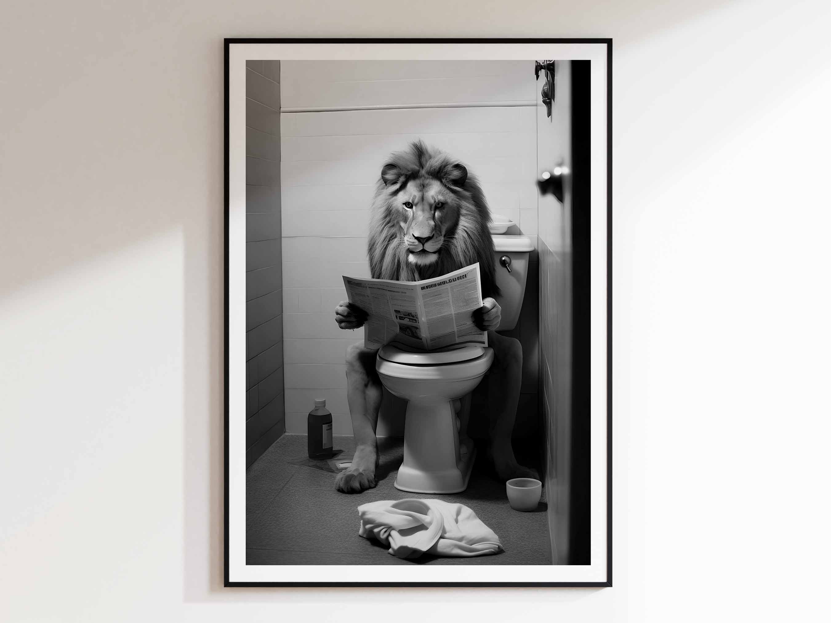 Funny Toilet Prints Bathroom Wall Art Lion Reading Newspaper - Etsy