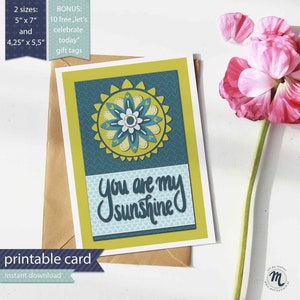 Imprimible Eres mi tarjeta de sol, tarjeta de felicitación imprimible, descarga instantánea, tarjeta de 5x7 pulgadas, PDF, sol de arte popular, postal estilo scrapbooking