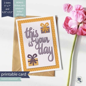 Para impressão Este é o seu cartão do dia, download instantâneo, estilo scrapbooking, cartão postal de comemoração, cartão de aniversário, desejos de feliz aniversário, caixa de presente