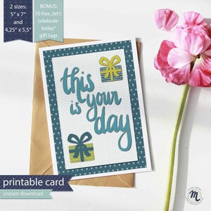 Para impressão Este é o seu cartão do dia, download instantâneo, estilo scrapbooking, cartão postal de comemoração, cartão de aniversário, desejos de feliz aniversário, caixa de presente