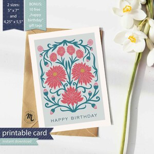 Cartão de crisântemo para impressão, flor de nascimento de novembro, feliz aniversário, presente para amigos, ilustração de arte popular, simbolismo de nascimento, DIY