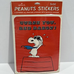 Peanuts Hallmark Stickers Snoopy Red Baron All Weather New Old Stock Sealed  Vtg