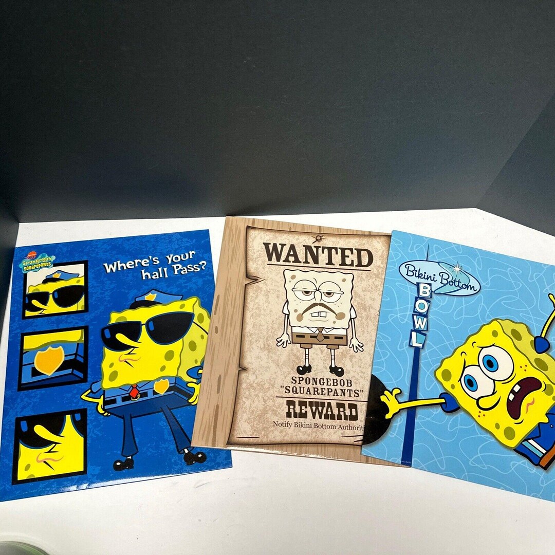 Spongebob Squarepants Vintage 2003 Two Pocket Folders - Set of 3