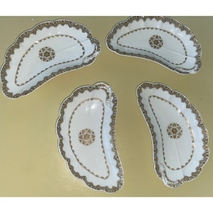 Limoges Haviland France Porcelain Bone Side 4 Plates  Gold Gilded 5.5”x3”