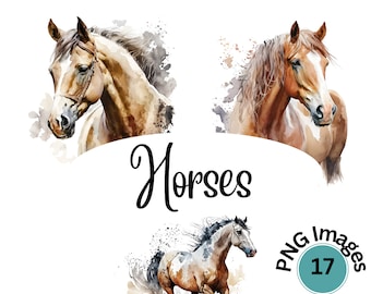 Horse PNG | Horse Clipart Set | Watercolor Horse Sublimation Designs | Western Clipart | Farm Animals PNG | Clipart Bundle