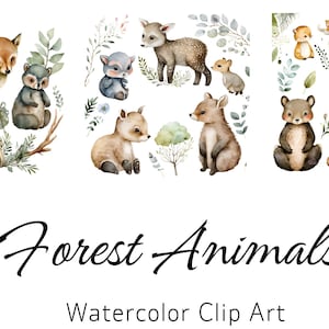Forest animals watercolor clipart, woodland mother and baby, baby shower, nursery decor, mothers day