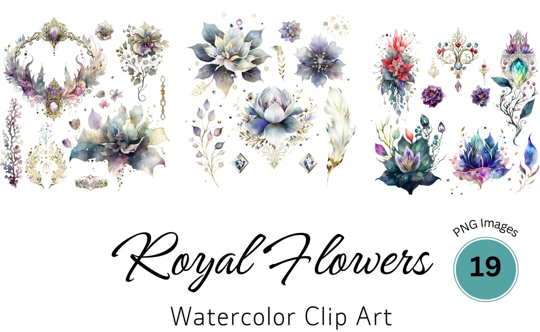 Watercolor Royal Flowers PNG Clipart, Fantasy Floral Clip Art, Magical ...