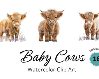 Baby Highland Cow PNG | Highland Cow Baby | Highland Cow Nursery | Cow Wall Art | Nursery Wall Art | Baby Animals | Watercolor Clipart