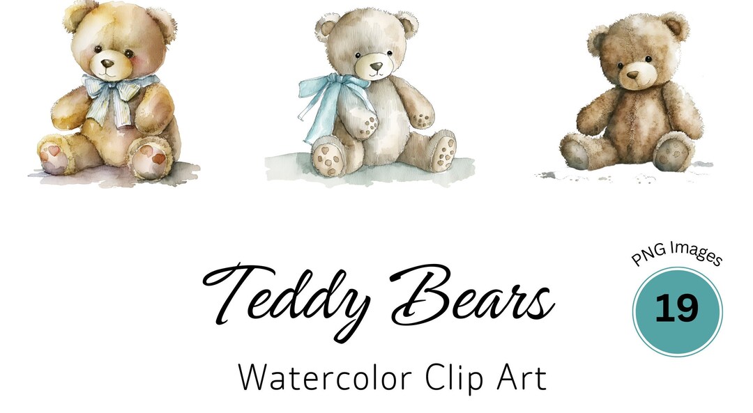 Watercolor Teddy Bear Clip Art Clipart Pack, Baby Shower for a Boy ...