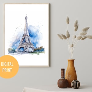 Eiffel Tower Watercolor, Digital Art, Living Room, Bedroom, Painting, Paris Watercolor