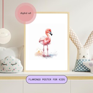 Watercolor Flamingo Nursery Art Digital Print - Floral Delight - Baby Room Decor, Animal Illustration