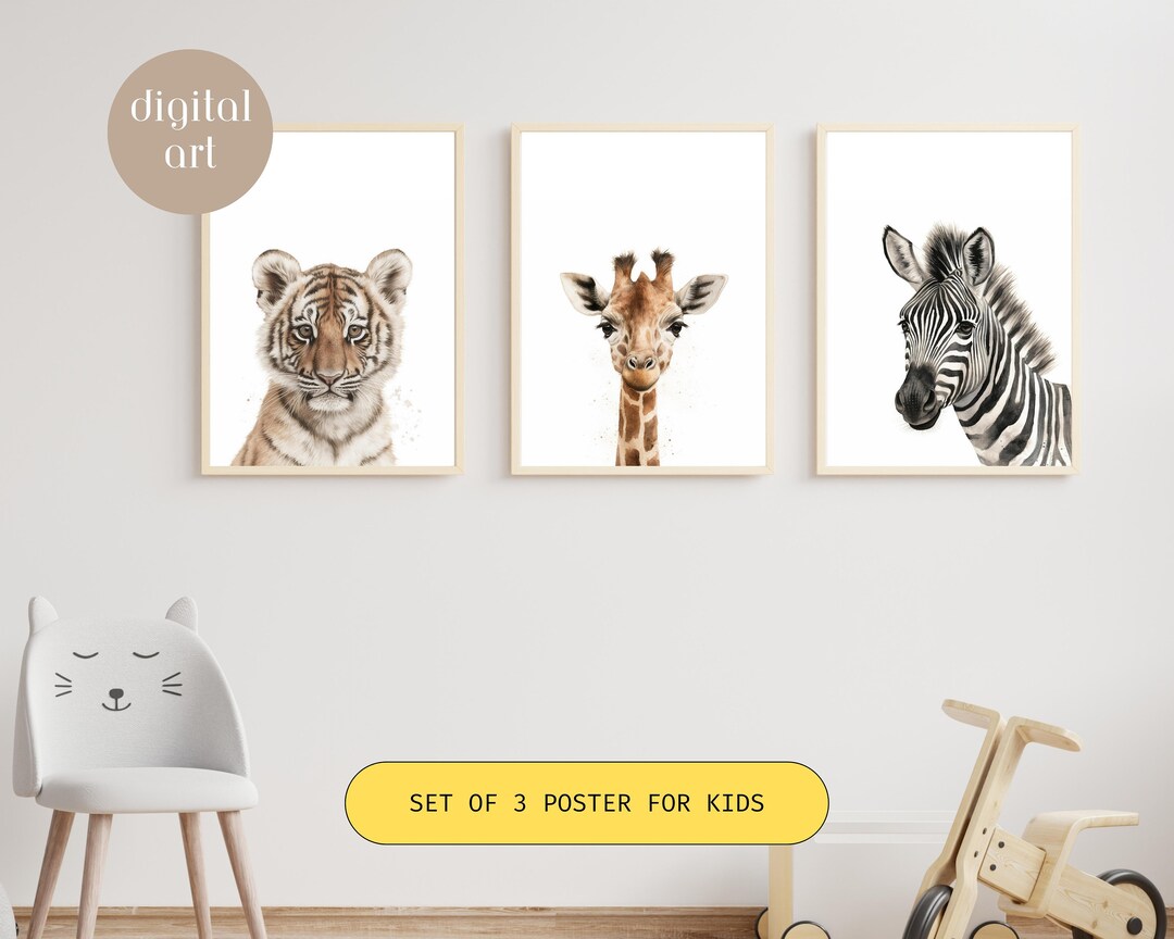 Safari Nursery Prints, Baby Animal Print for Nursery, Set of 3 Jungle ...