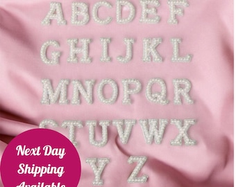 Pearl Letters | Rhinestone Pearls Patch | Pearl Patch Letters | Rhinestone Letter Patches | Alphabet Letter | Sew or Glue Pearl Letter Patch