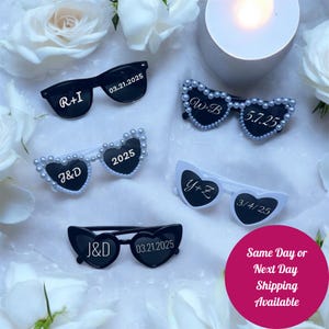Personalized Pearl Heart Sunglasses: Bride & Groom Wedding Sunnies