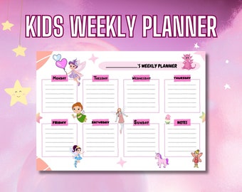 Girls Planner | Kids Weekly Planner | Digital Weekly Planner | Printable Planner | Download Planner | Children Schedule | Children Planner