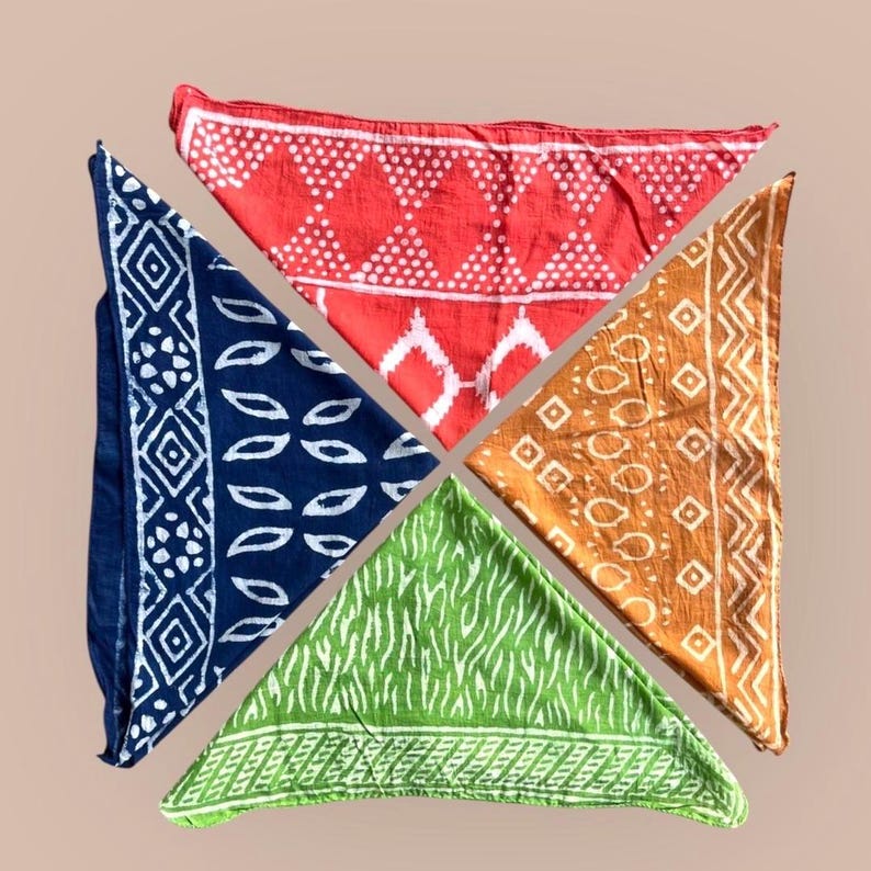 Set of 4 Mud Printed Bandana,neckkerchief,handkerchief,necktie Made ...