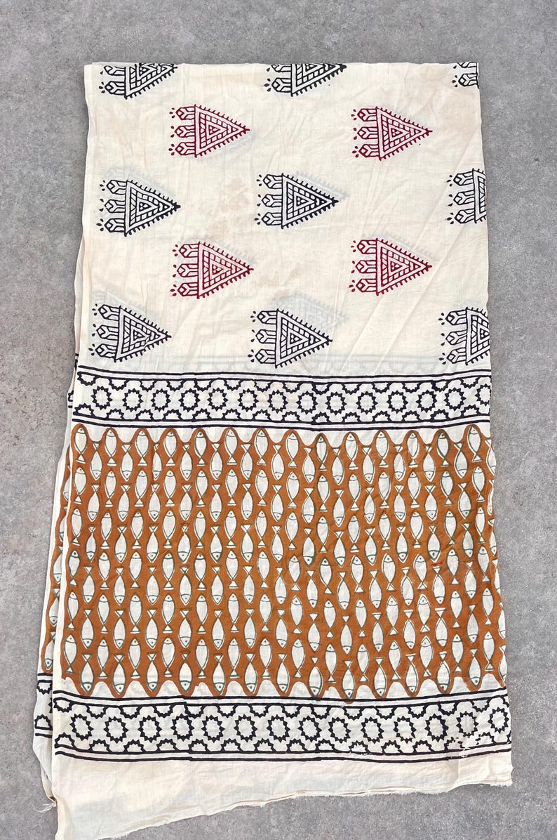 Hand Block Printed Cotton Sarong Scarf Set, Vegetable Colors - Etsy UK