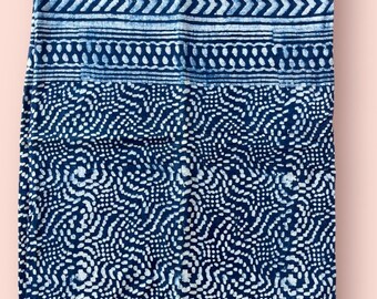 Mud Printed Indigo Silk Border Hand block printed sarong,scarf,pareo,beach wrap up,gift for special ones