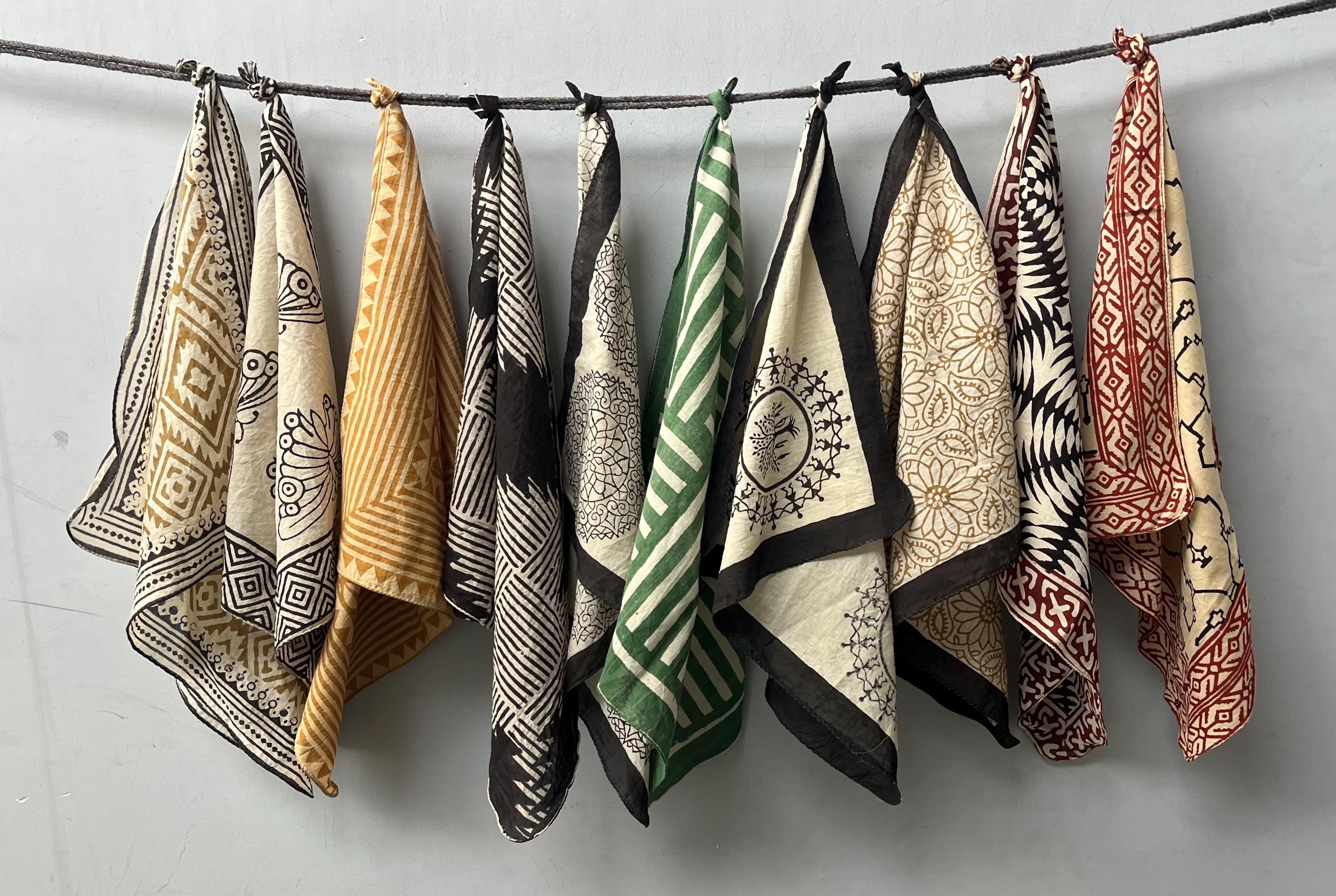 Set of 10  Hand printed bandana,Neckkerchief,Handkerchief,Necktie made with natural colours gift item