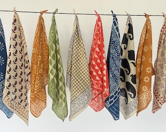 Set of 10  Hand printed bandana,Neckkerchief,Handkerchief,Necktie made with natural colours gift item