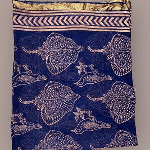 Mud Printed Indigo Silk Border Hand block printed sarong,scarf,pareo,beach wrap up,gift for special ones