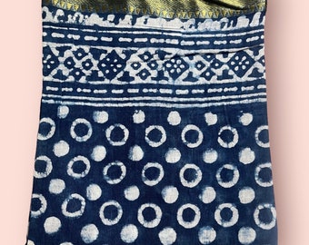 Mud Printed Indigo Silk Border Hand block printed sarong,scarf,pareo,beach wrap up,gift for special ones