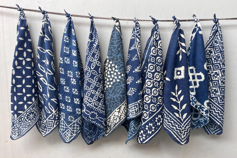 String Bandana Set of 10 Hand Printed Bandana,neckkerchief,handkerchief,necktie Made ...