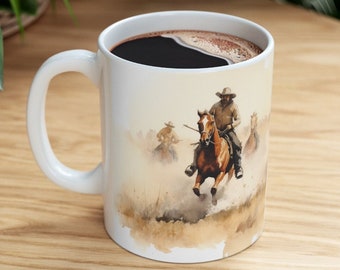 Cowboy coffee cup, western style cup, rustic decor