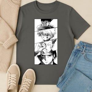 Hunter x Hunter Anime Graphic Tee, Unisex Manga T-shirt, HxH Fan Merch, Japanese Anime Collage Shirt, Gon, Killua, Hisoka, Chorollo