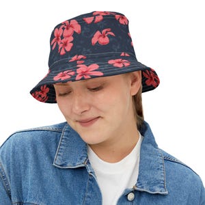 Chapéu Bucket com Estampa Floral, Chapéu de Verão, Acessório de Férias, Equipamento para Festivais, Roupa de Praia, Presente para Ela