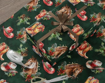 Western Christmas Gift Wrap 24" x 36" or 24" x 72" | Western Holiday Gift Wrap | Western Christmas | Cowboy Christmas Gift Wrap | Western