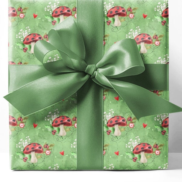 Ladybug on Toadstool Wrapping Paper | Baby Shower Gift Wrap | Birthday Gift Wrap | Just Because Gift Wrap | 24" x 36" or 24" x 72" | Unique