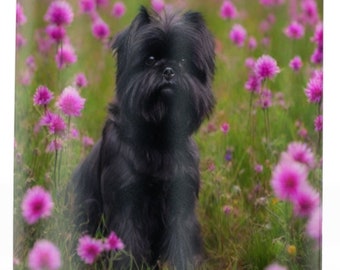 Blooming Affenpinscher Shower Curtain: Bring joy to your bathroom with our 71" x 74" curtain, featuring a playful pup amid a field