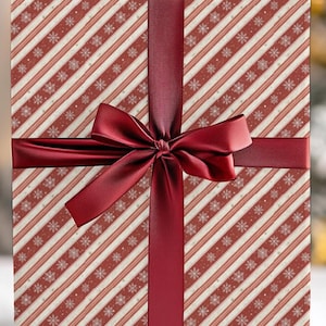 Red White Christmas Wrapping Paper 24x72 or 24x144 Holiday Gift Wrap Candy Cane Stripes Snowflakes Rustic Festive Winter Party Decor