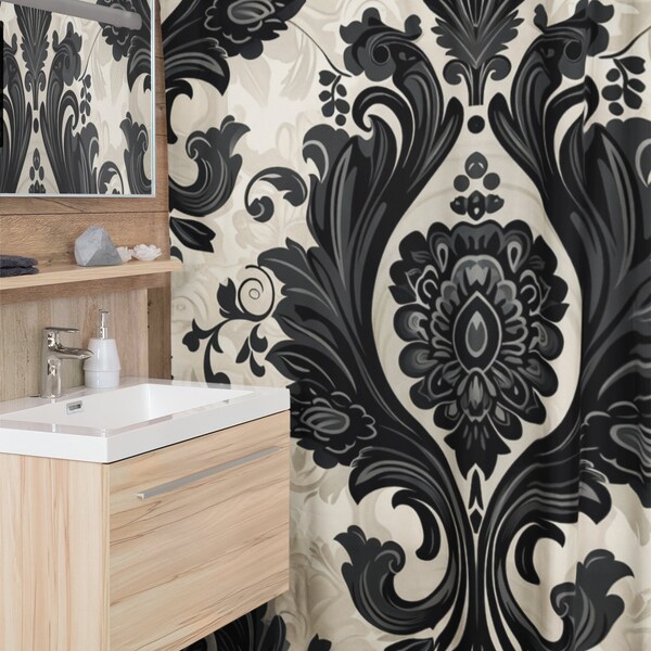 Cream and Black Curtain Etsy