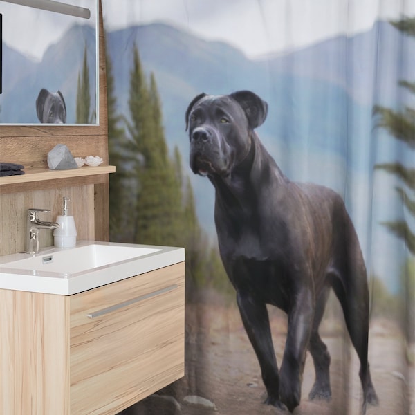 Mountain Majesty: Cane Corso Shower Curtain - Bring the rugged beauty of the mountains to your bathroom. 71" x 74" of untamed elegance